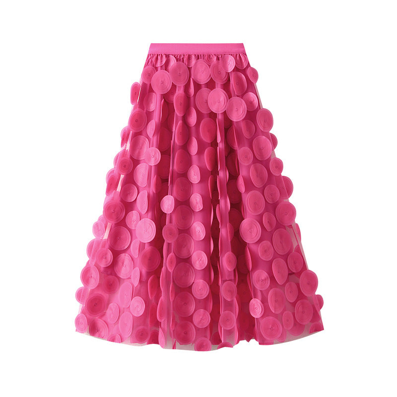 Three-dimensional Polka Dot Black Mesh Skirt