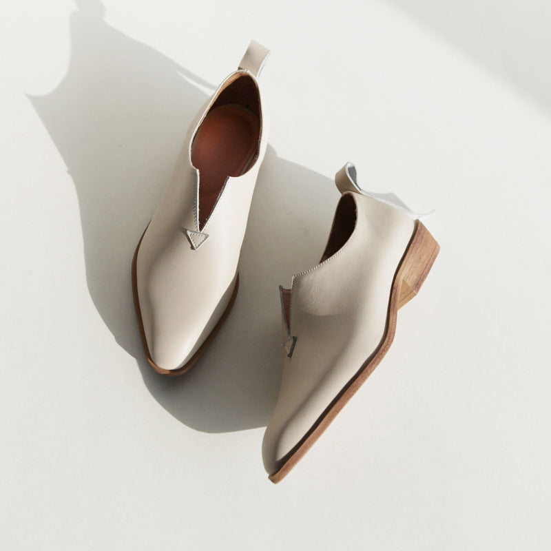 Square Toe V-mouth All-leather Fashion Casual Shoes Inside And Outside