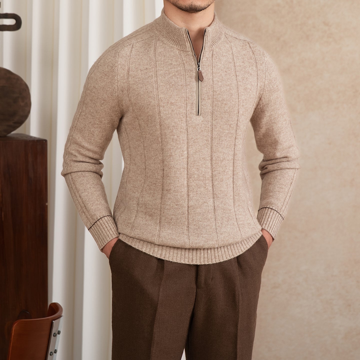 Warm Stand-up Collar Slim-fit Long-sleeved Sweater Retro Easy Matching