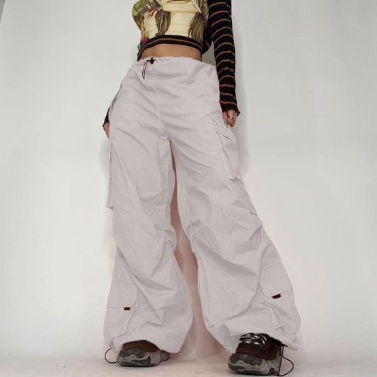 Street Loose Pocket Wide Leg Ladies Pants
