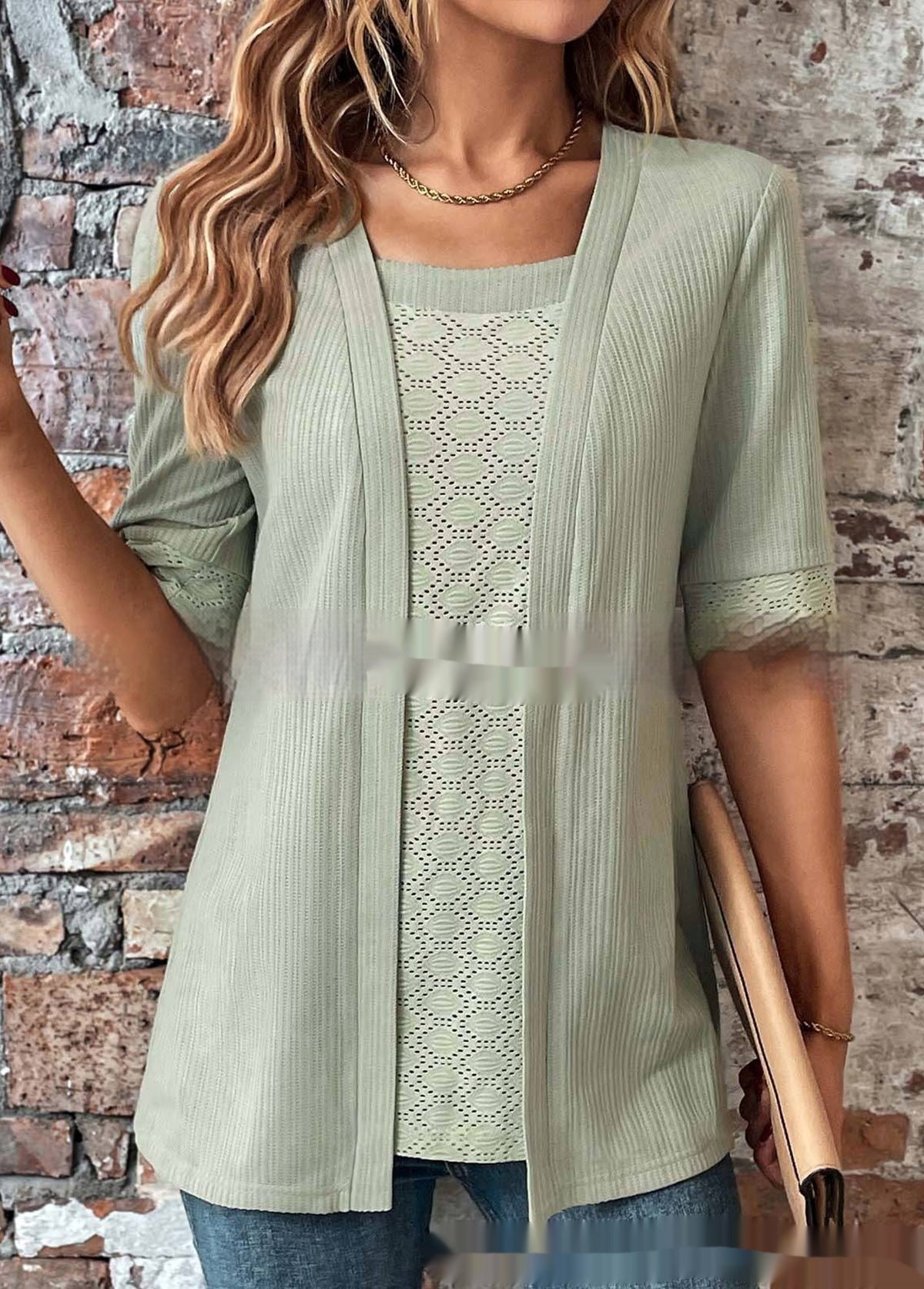 Women's Fake Two Pieces Short Sleeve Printed Top T-shirt