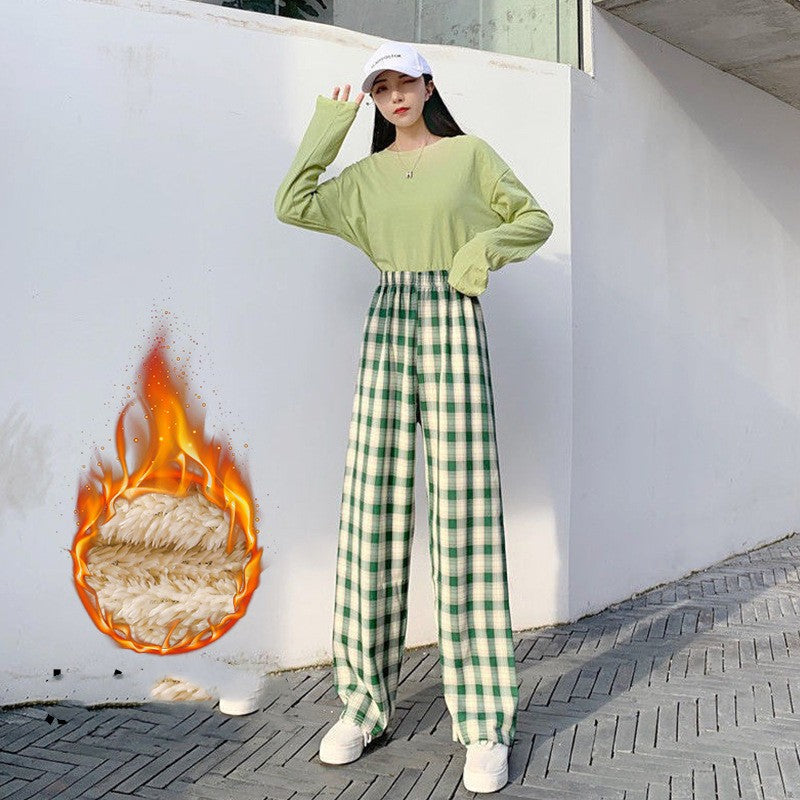 Autumn And Winter Padded Thickening High Waist Thin Drape Straight Casual Wide Leg Dragging Pants