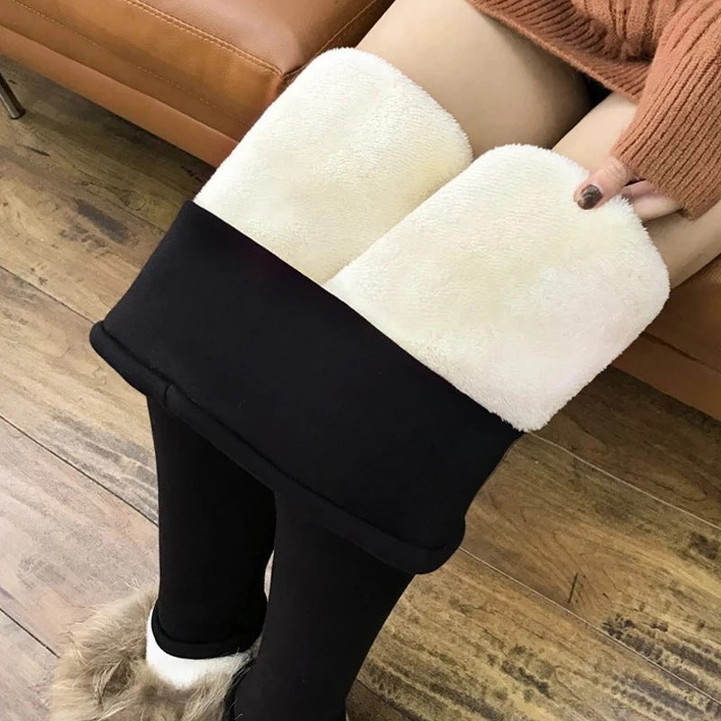 Plush Padded Plain Lamb Velvet Leggings