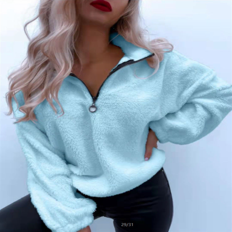 Women's Long-sleeved Lapel Flannel Sweater