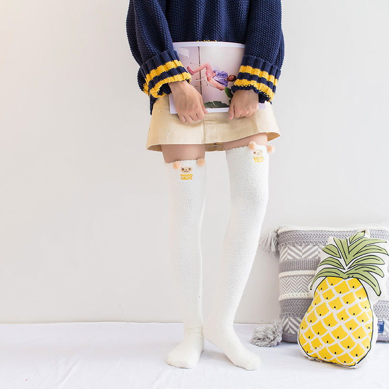 Fall Winter Over The Knee Plus Long Coral Fleece Floor Socks