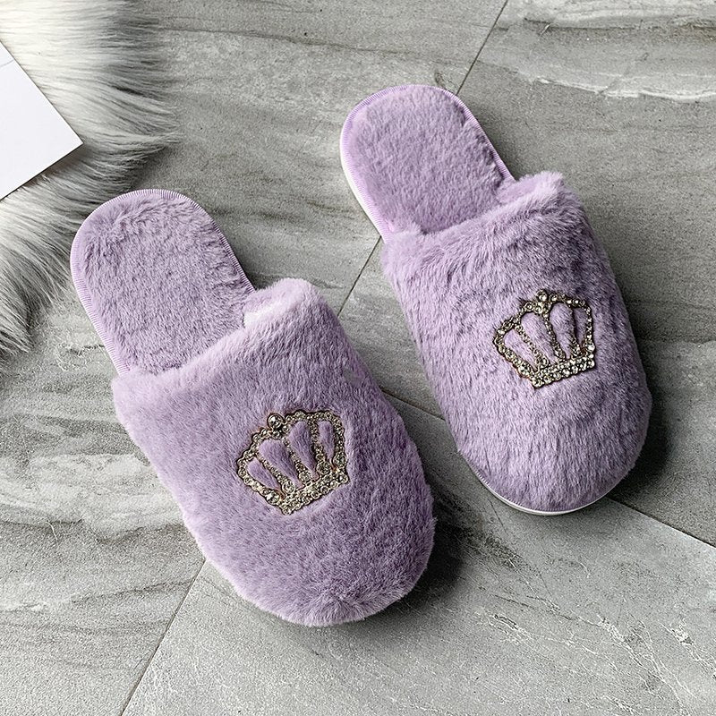 Women's winter home warm slippers non-slip soft bottom crown slippers