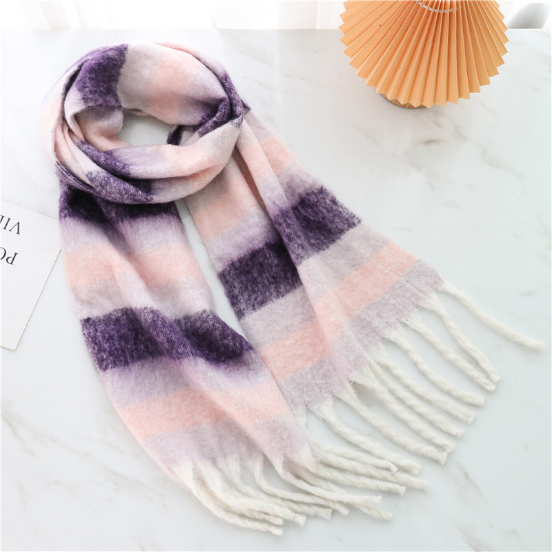 Women's Long Thick Beard Plaid Color Matching Scarf