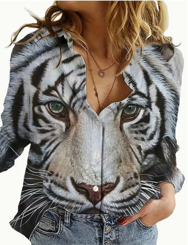 Ladies' Loose Fashion Printed Long-sleeved Shirt