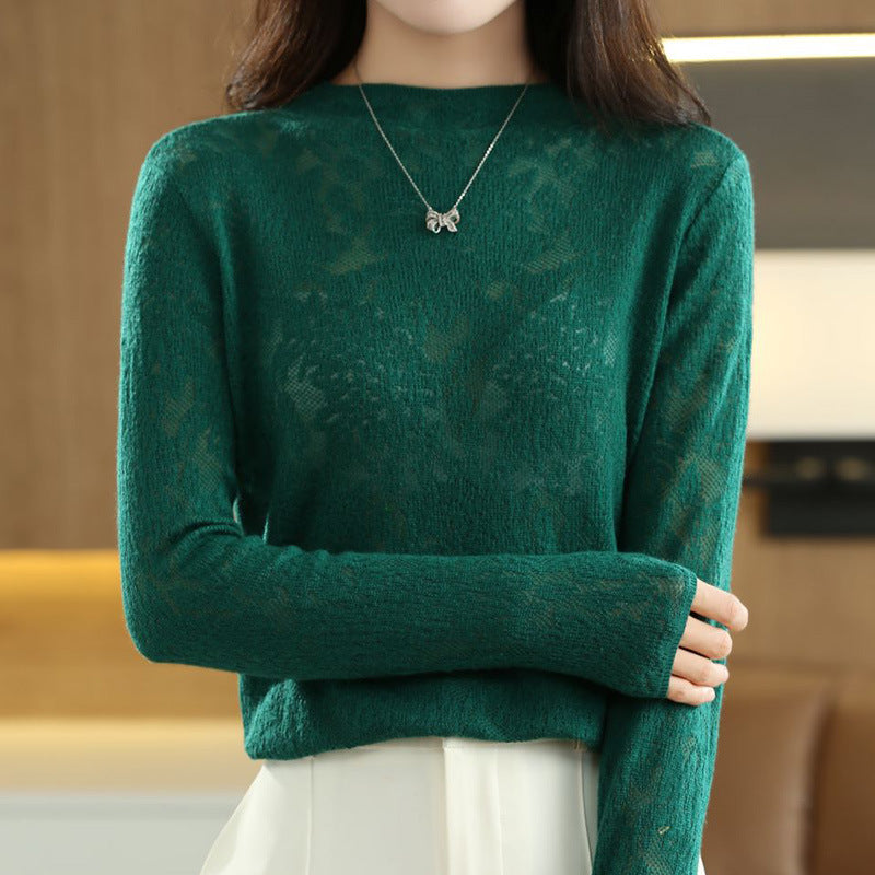 Women's Half Turtleneck Hollow Out Sweater Loose Pullover Fashionable Knitted