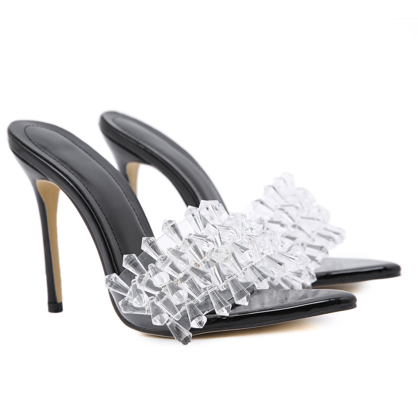 Fashion Bright Crystal Flower Pointed Stiletto Heel