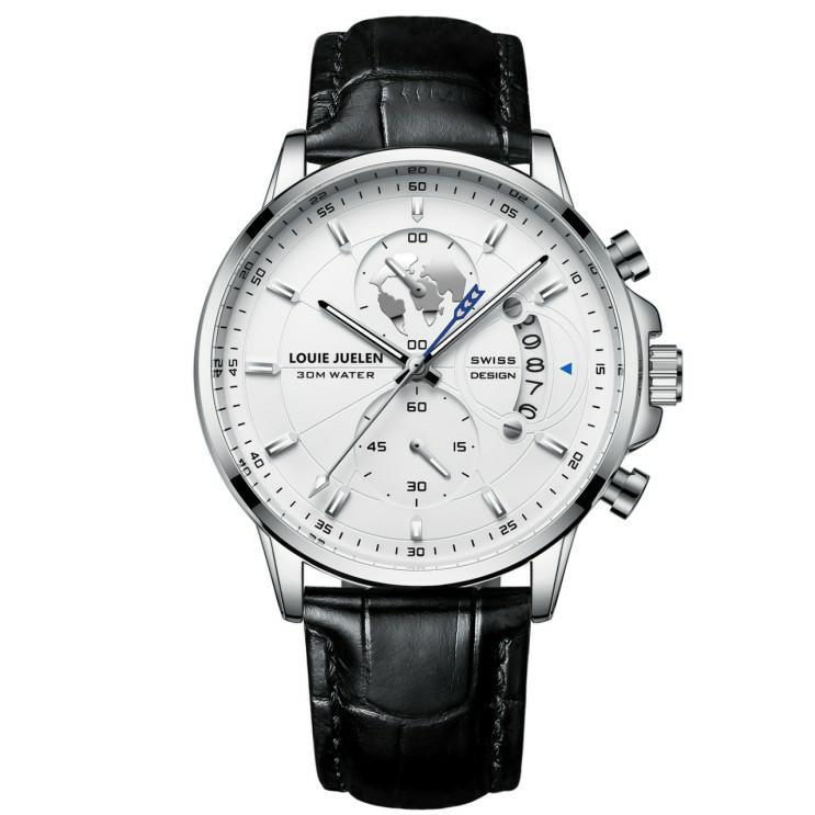 Business Three-eye Timing Leather Luminous Watch Steel Band