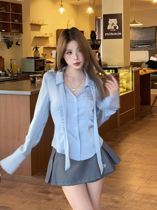 Preppy Style Sweet Hot Girl Striped Shirt Top