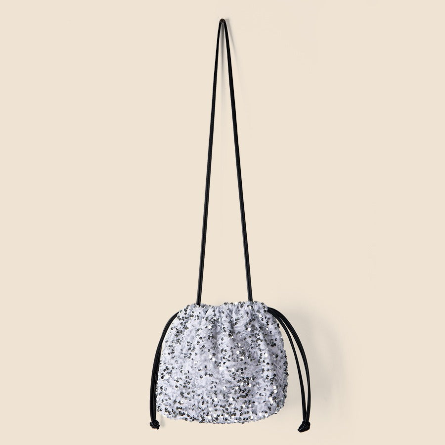 Drawstring Pull String Shoulder Bag Women's Starry Sequins