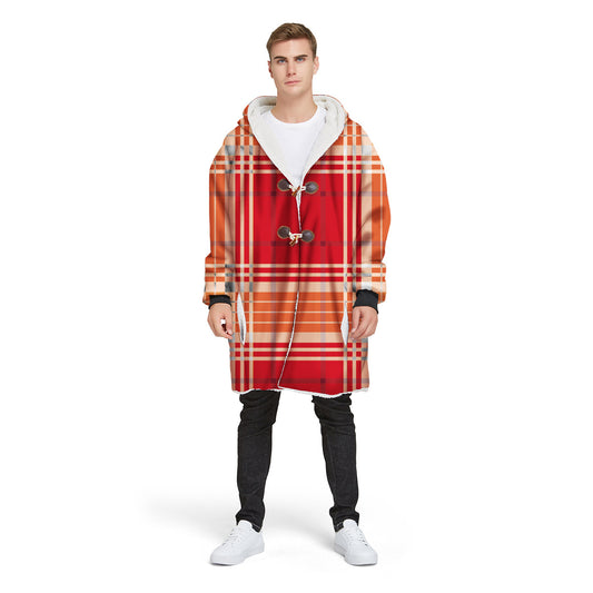 Fashion Plaid Men's Digital Printed Long Hooded Jacket