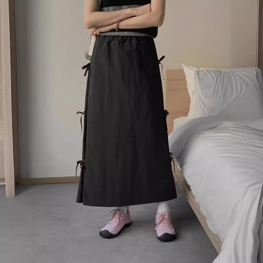 Design Bow Tie Women's All-match Mid-length Split Skirt