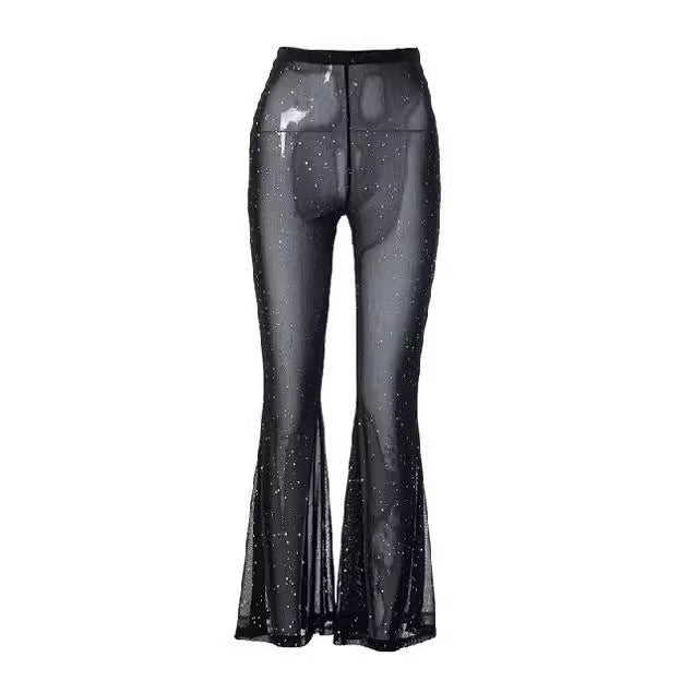 Women's Solid Color Versatile Mesh Sheer Casual Trousers