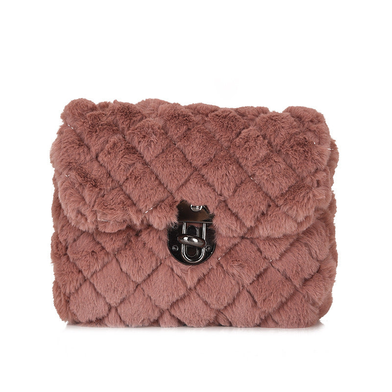 Lingge Rabbit Hair Women's New Versatile Chain One Shoulder Crossbody Bag