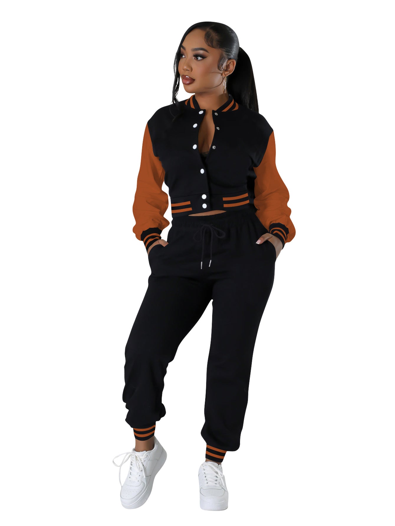 Women's Fashion Baseball Uniform Stitching Single-breasted Two-piece Suit