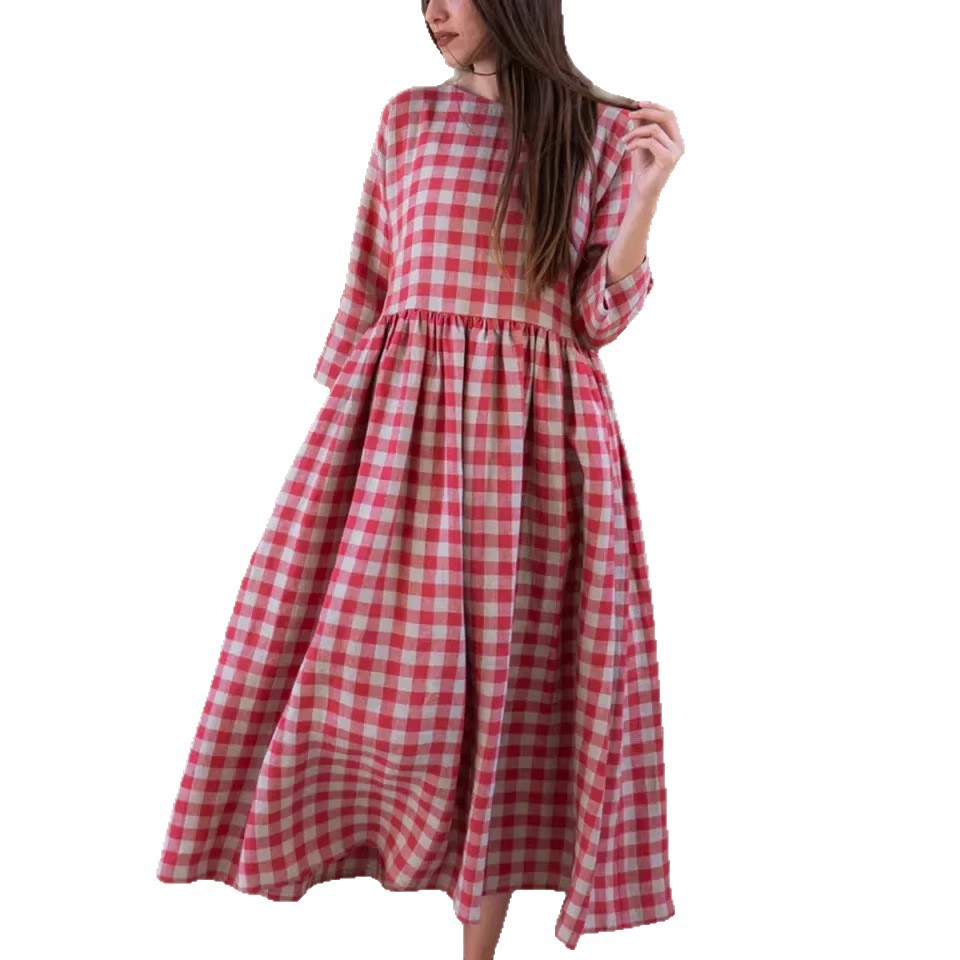 Women's Fashionable Retro Plaid Elegant Graceful Dress