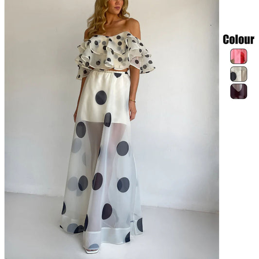 Spring Summer Sexy Strapless Irregular Printed Maxi Dress