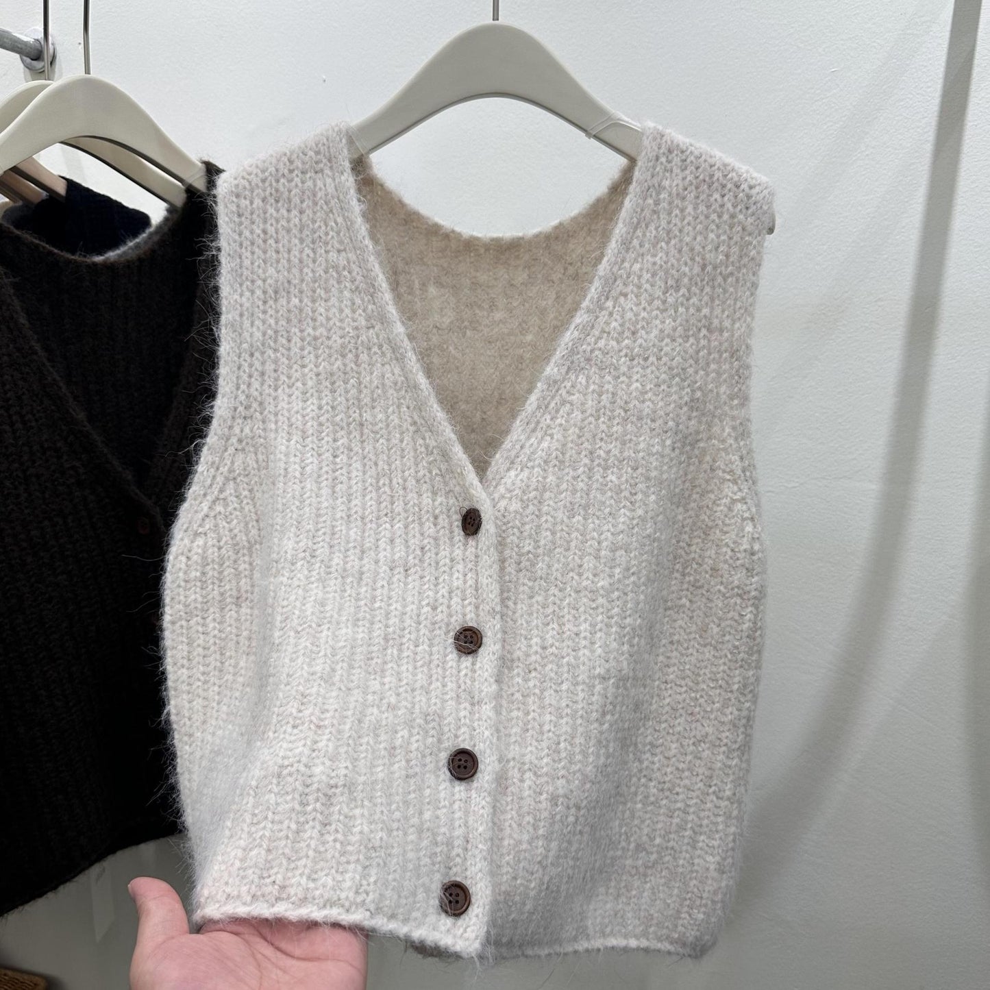 Solid Color Loose-fitting Versatile Sleeveless Cardigan Sweater Vest Women's Knitted Vest Waistcoat Top