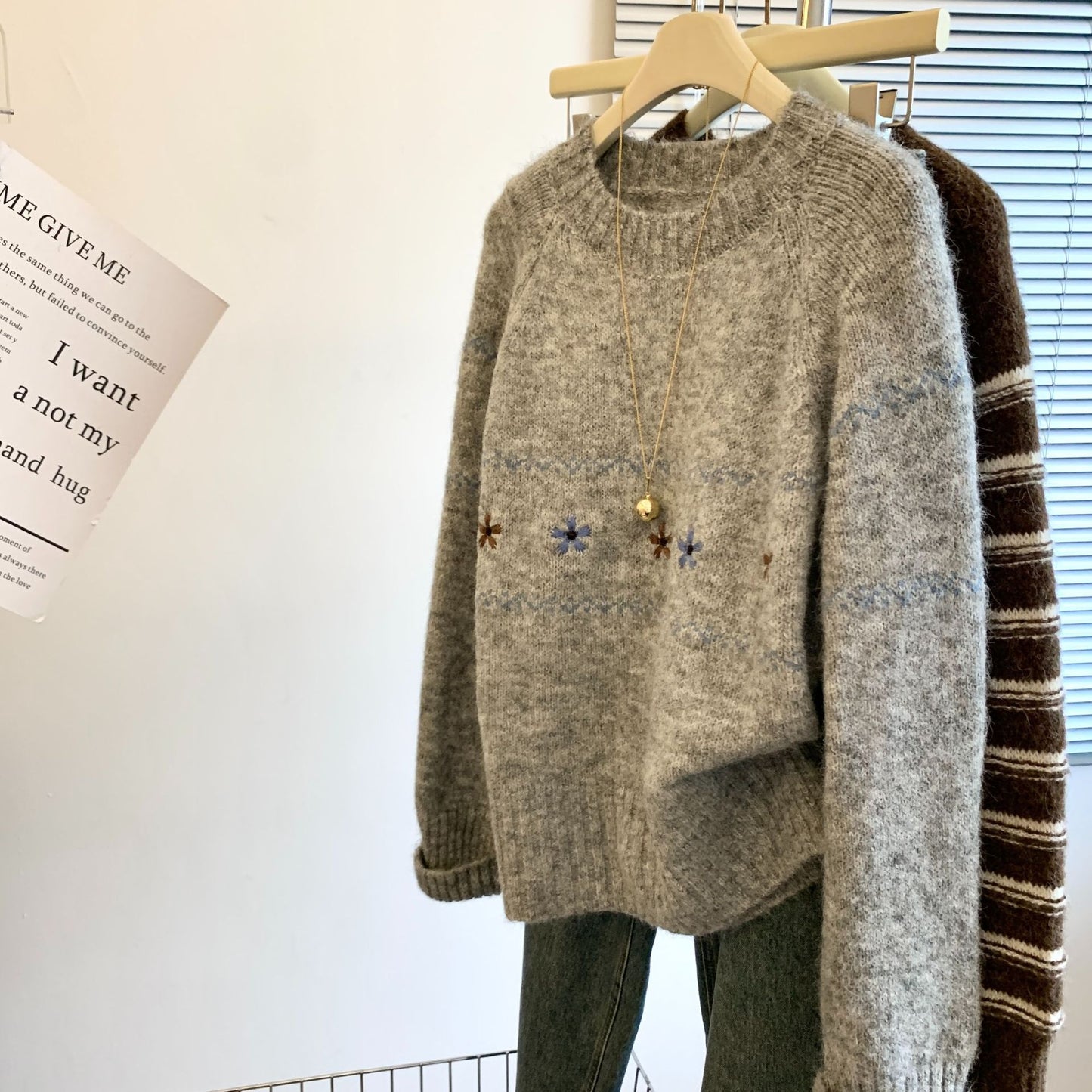 Women's Floral Embroidered Pullover Sweater Loose Lazy Style