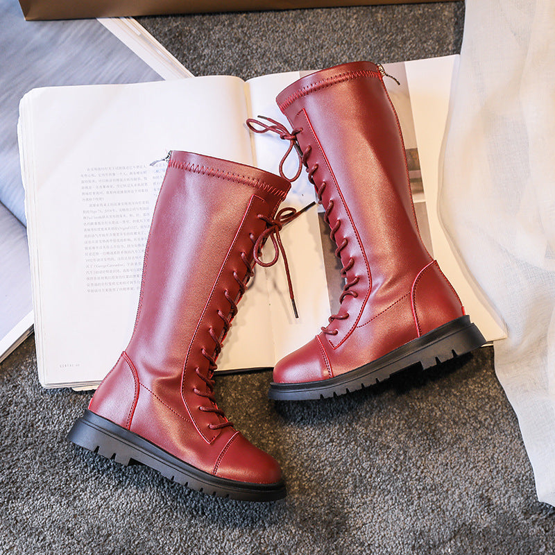 Autumn New Girls Leather Boots Rear Zipper Student Casual Shoes