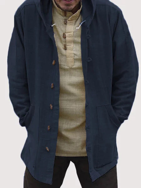 Retro hooded long sleeve solid color casual jacket
