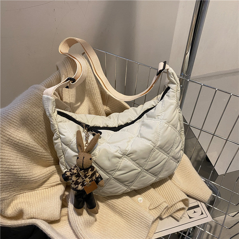 Women's Fashion Rhombus Embroidery Line Large Capacity Shoulder Bag