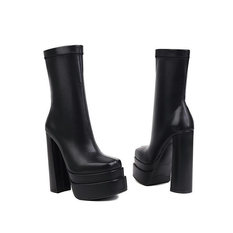 Off-white Peach Green Boots Hate The Sky High Chunky Heel