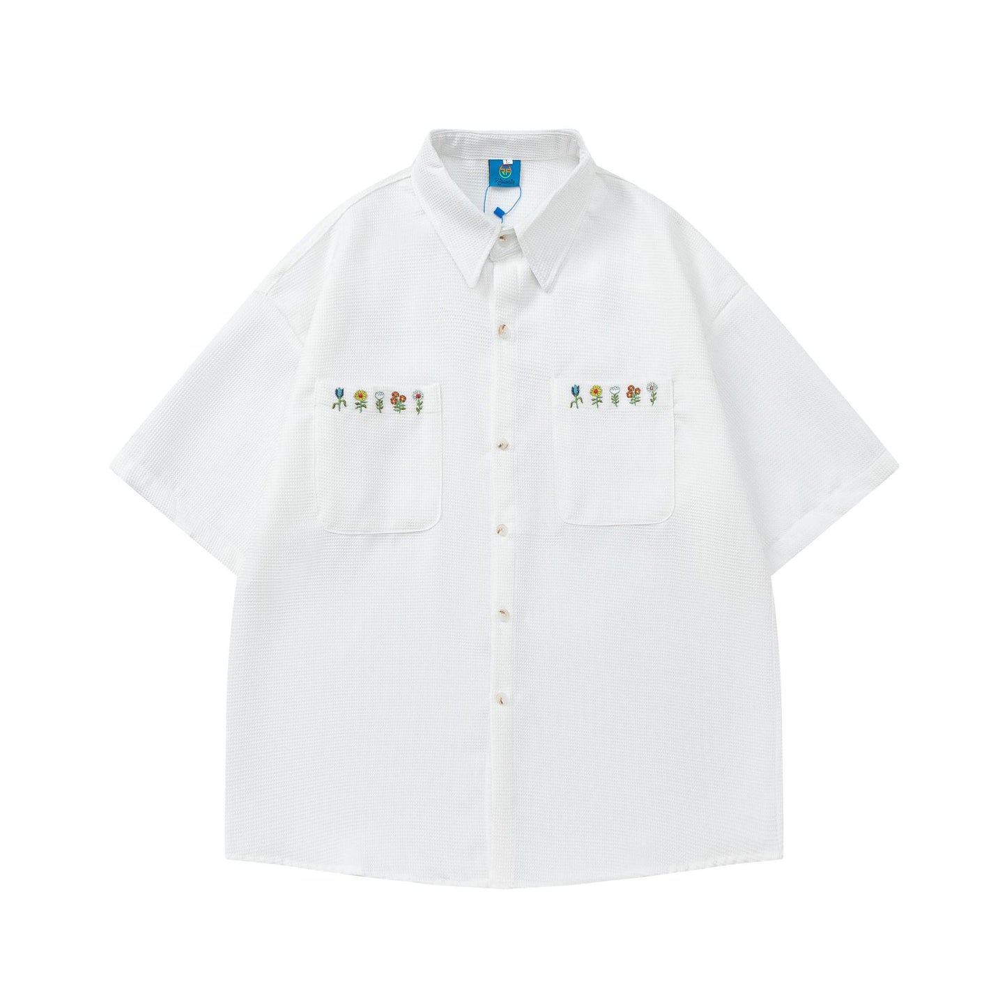 Plaid Embroidered Short-sleeved Loose All-match Couple Shirt