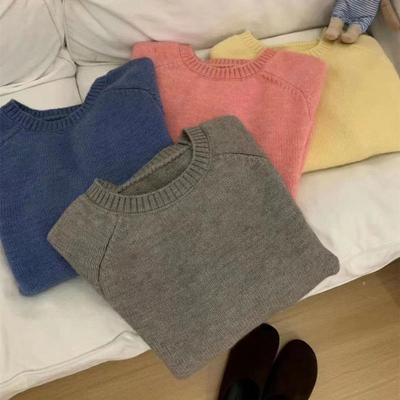 Solid Color Pullover Design Women's Knitted Top