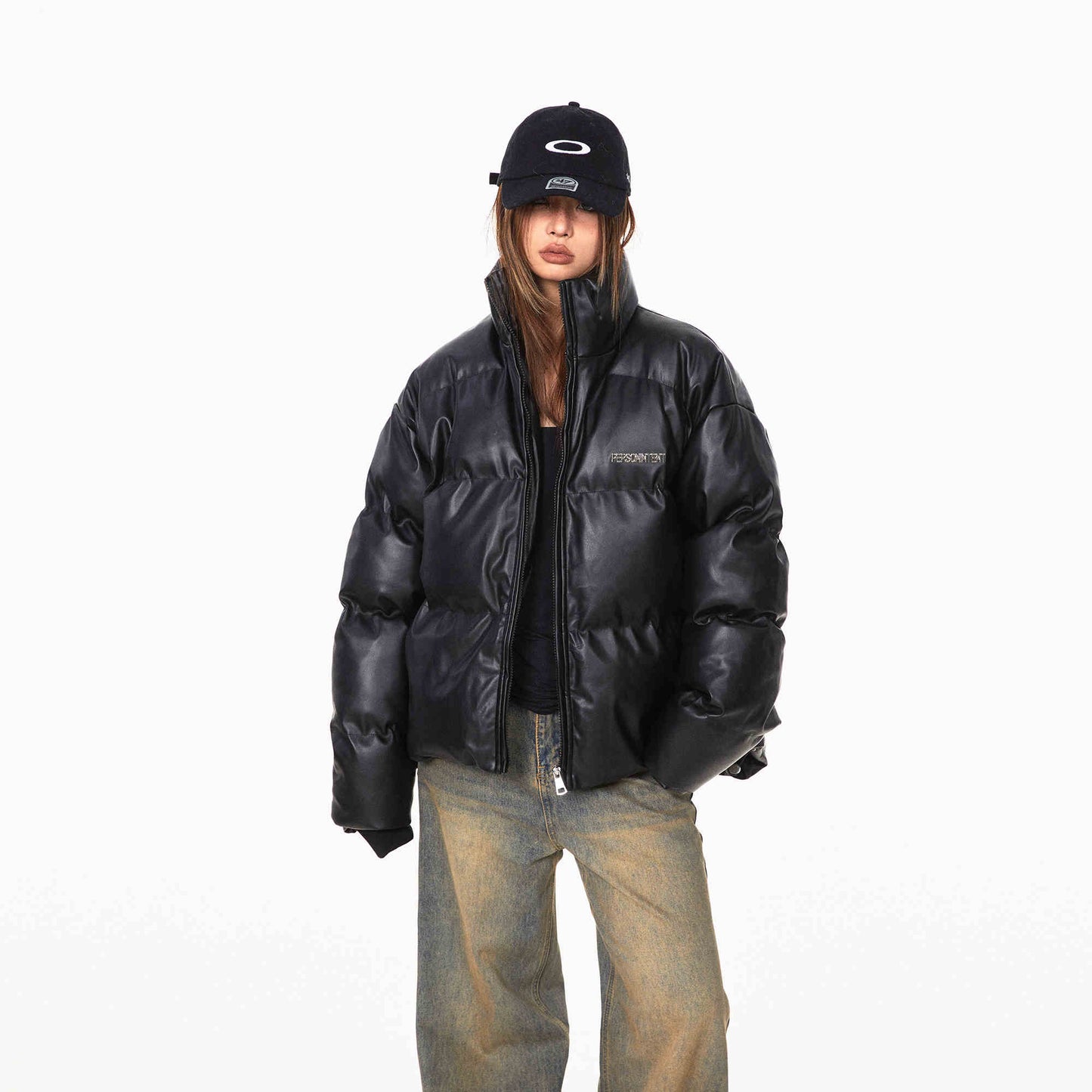 Retro Metal Label Stand Collar Simple All-match Light Coat