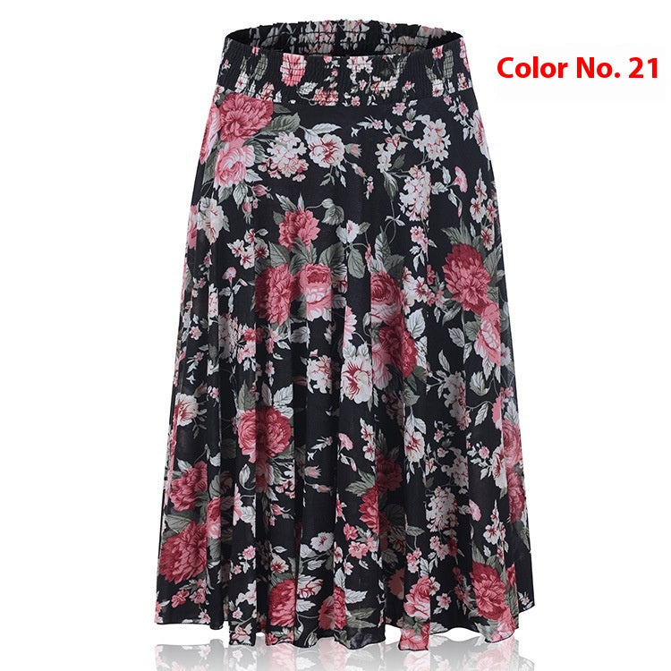 Mom Ice Silk Sundress Women's Skirt Middle-aged Skirt