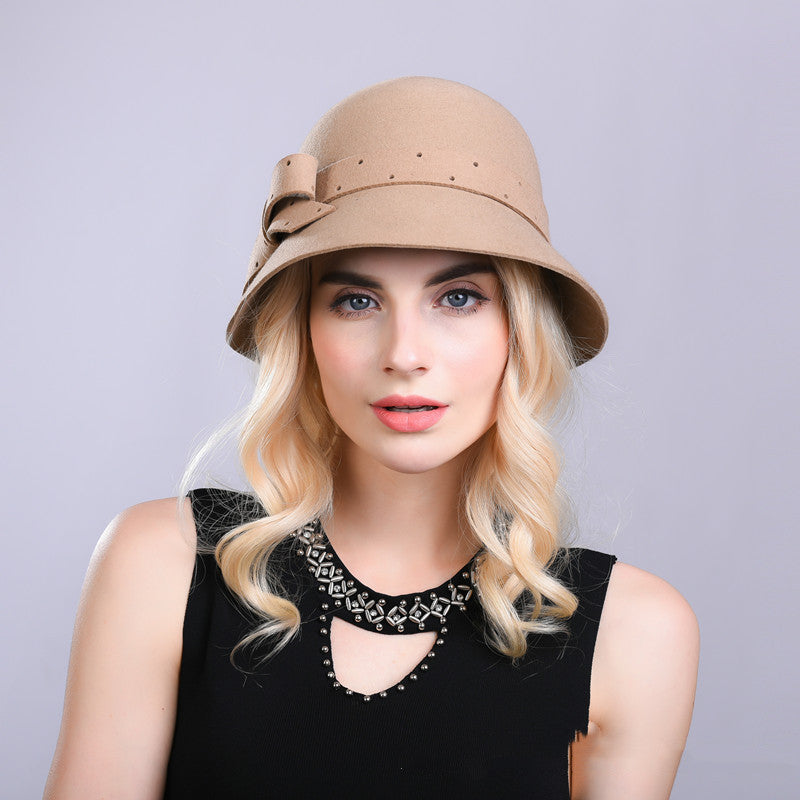 Women's Woolen Perforated Bow Top Hat