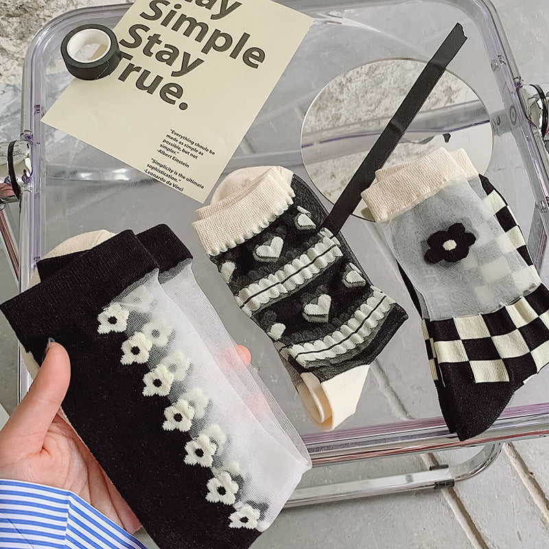 Cool Crystal Glass Silk Heart Socks