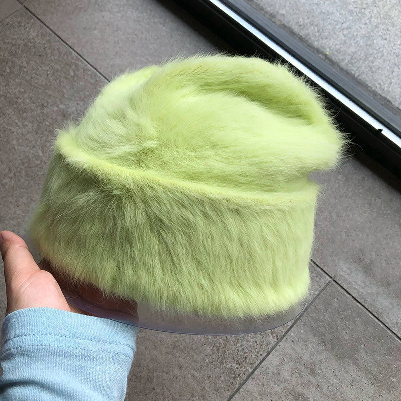 Plush Gentle Rabbit Fur Knitted Pile Heap Cap