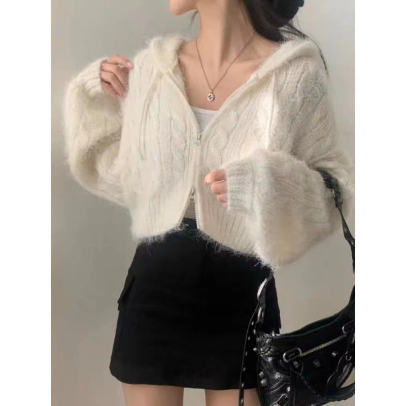 Soft Glutinous Niche Zipper Hooded Thickened Sweater