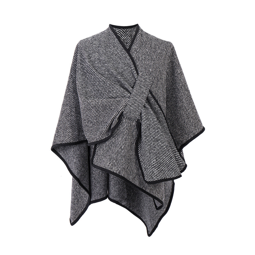 New Women's Black Buckle Striped Shawl