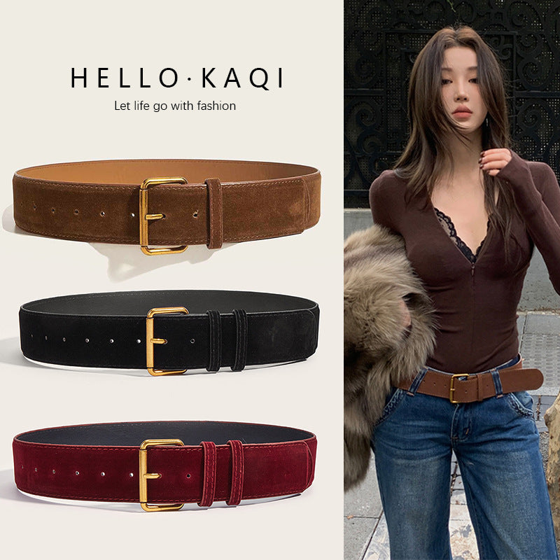 Womens Wide Suede High-end Minimalist Versatile Belt