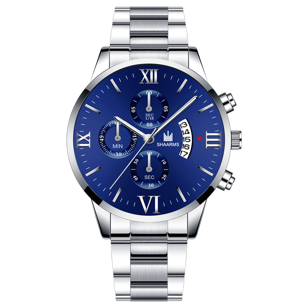 Fashion Men's Simple Steel Belt With Calendar Quartz Watch