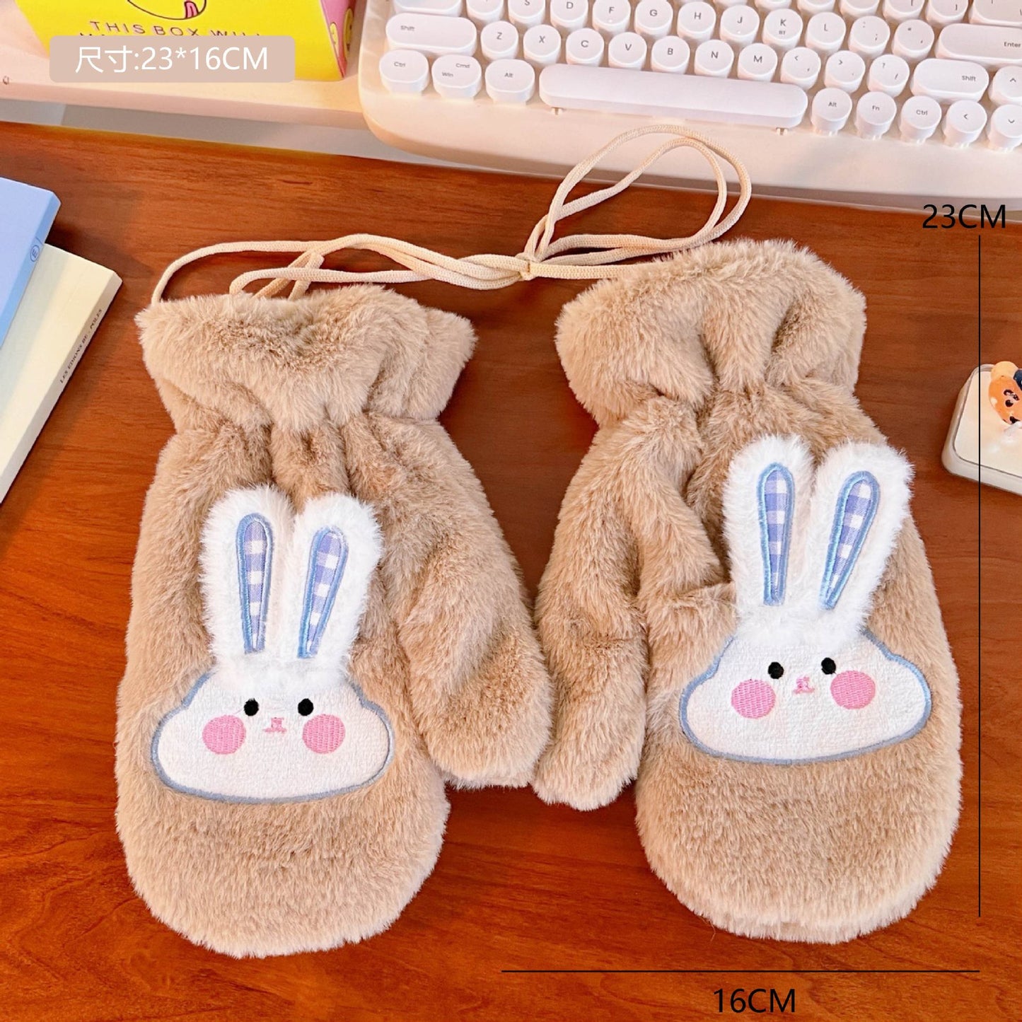 Plush Gloves Fleece-lined Thick Windproof Warm Plush Full Finger Halter