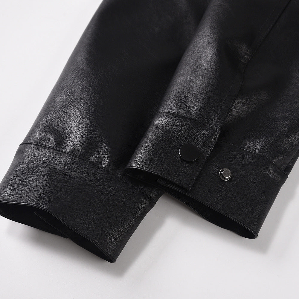 INS American Style Motorcycle Clothing Loose Casual Stand Collar PU Leather Jacket