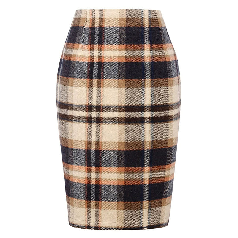 Pencil Plaid High-waist Tight Hip-hugging Midi Skirt