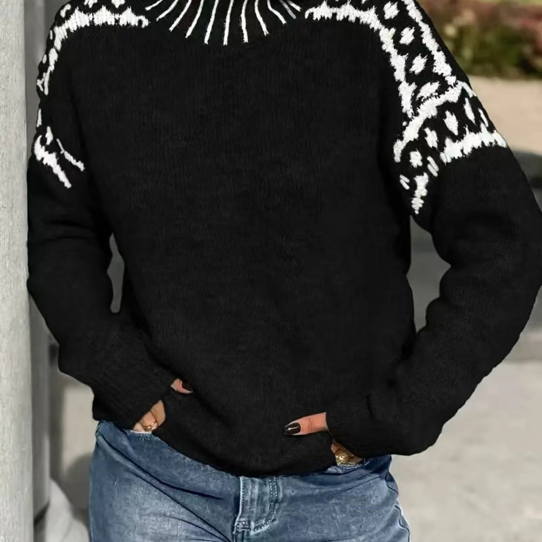 Women's Turtleneck Contrast Color Loose Pullover