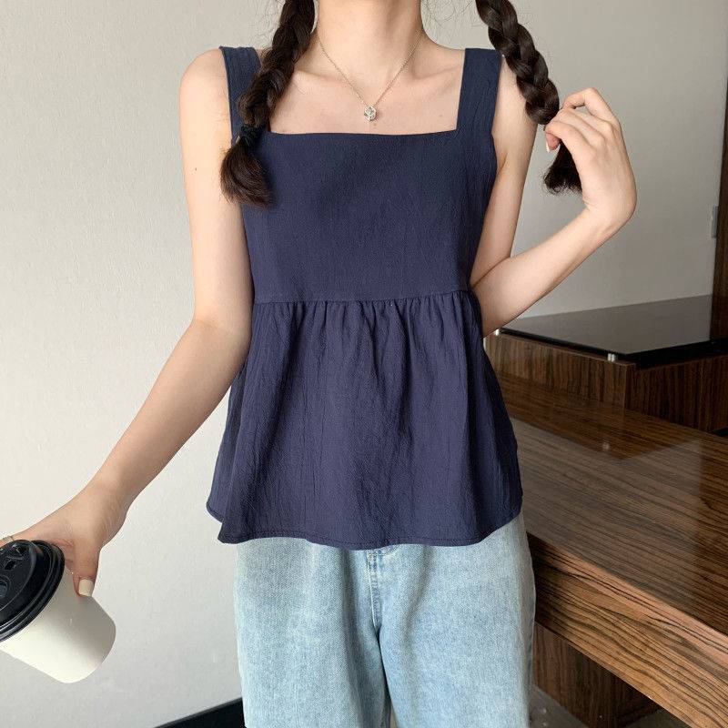 Solid Color Square Neck Playful Baby Shirt Summer Temperament Age Reducing Short Sleeve
