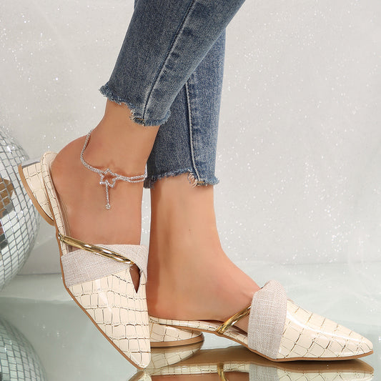 Womens Pointed-Toe Low-Heel Slippers For Outdoors Sexy Chic