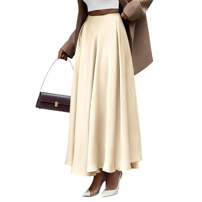 Solid Color High Waist Long Skirt Elegant Plus Size Skirt Women