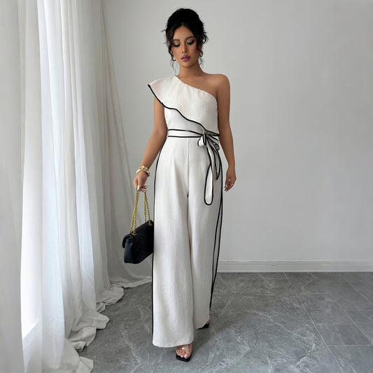 European And American Elegant Style Off-shoulder Vest Wide-leg Jumpsuit Women's Independent High Waist