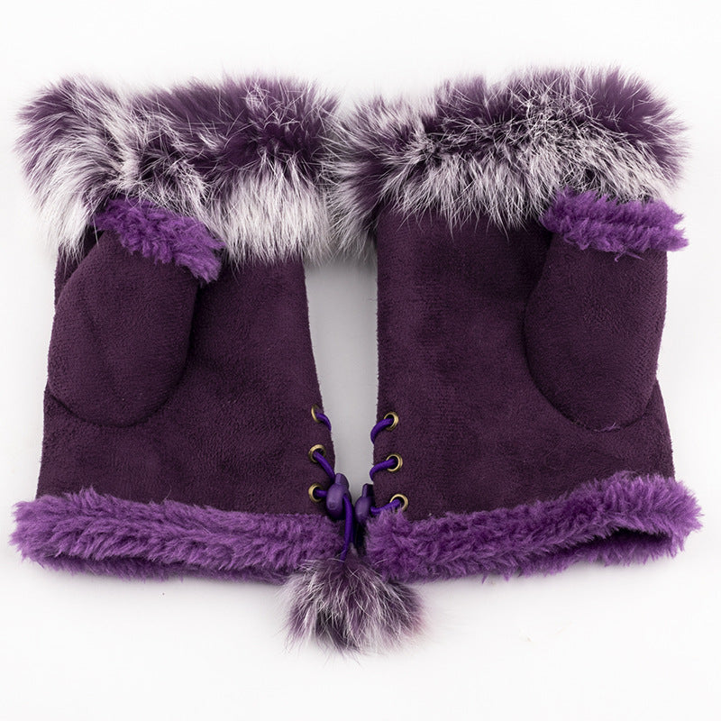 Winter warm rabbit hair Half Finger Gloves